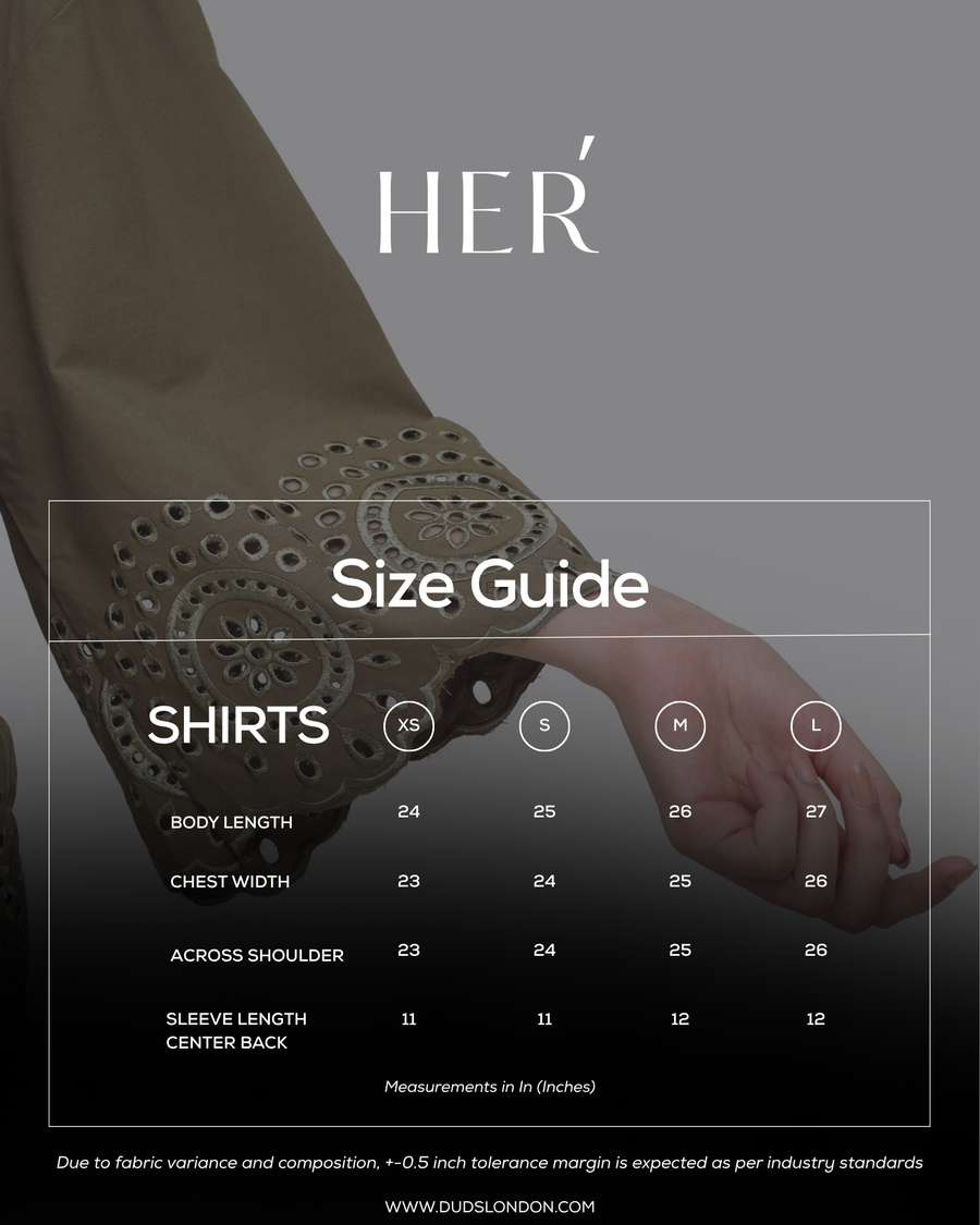 Size guide for SAGE COURTYARD SHIRT