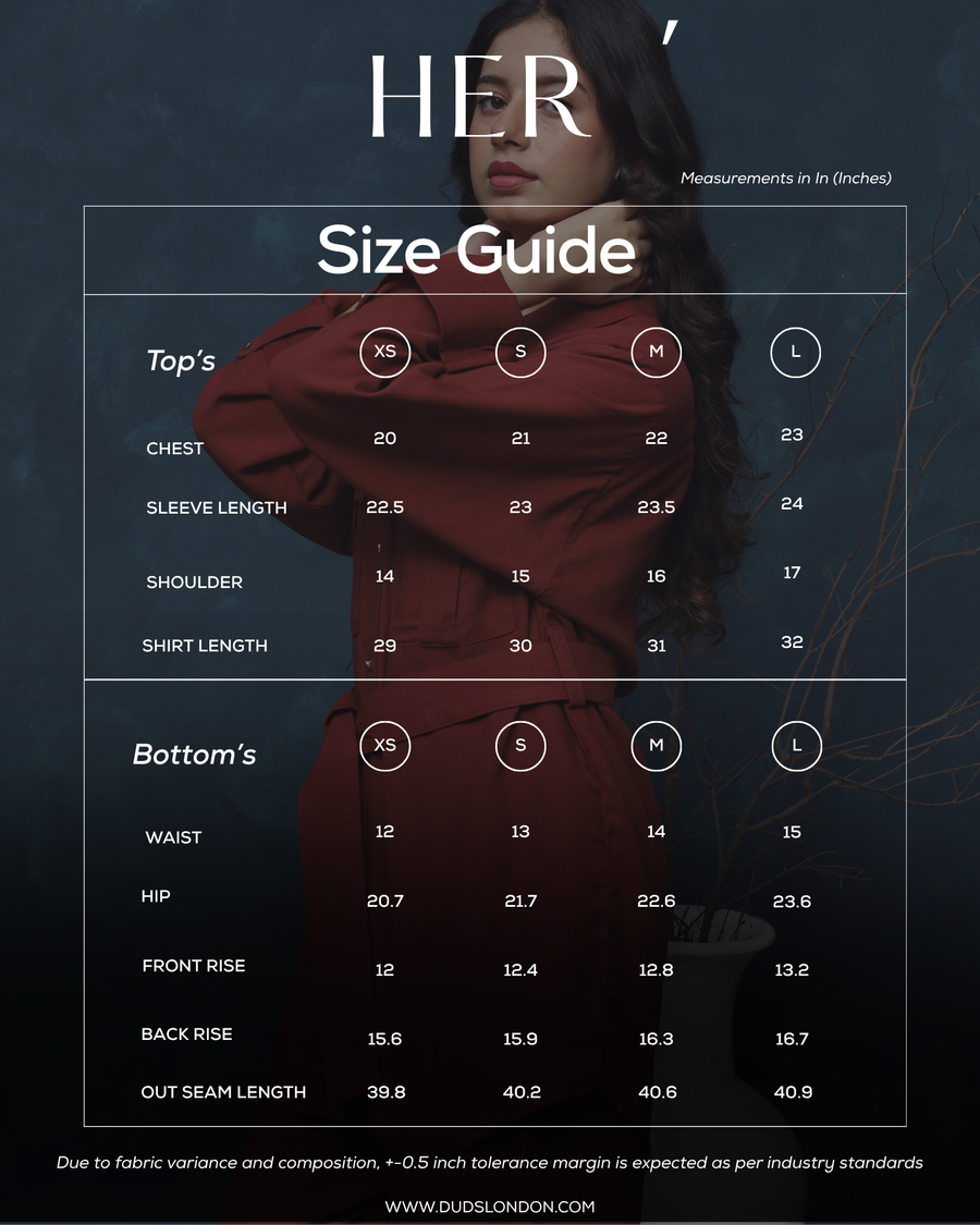 Size guide for EMBER FIELD SET