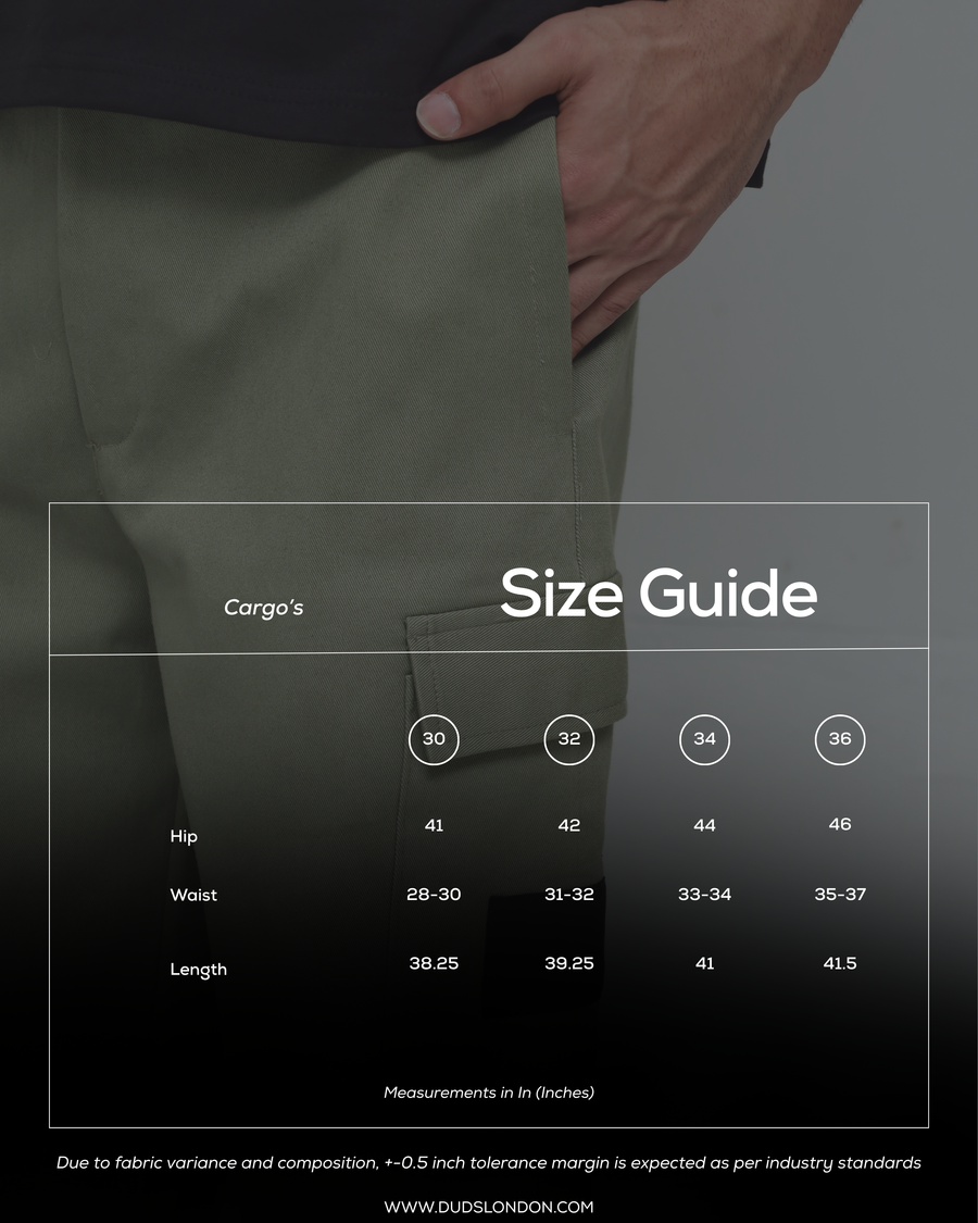 Size guide for RECON CARGO PANTS