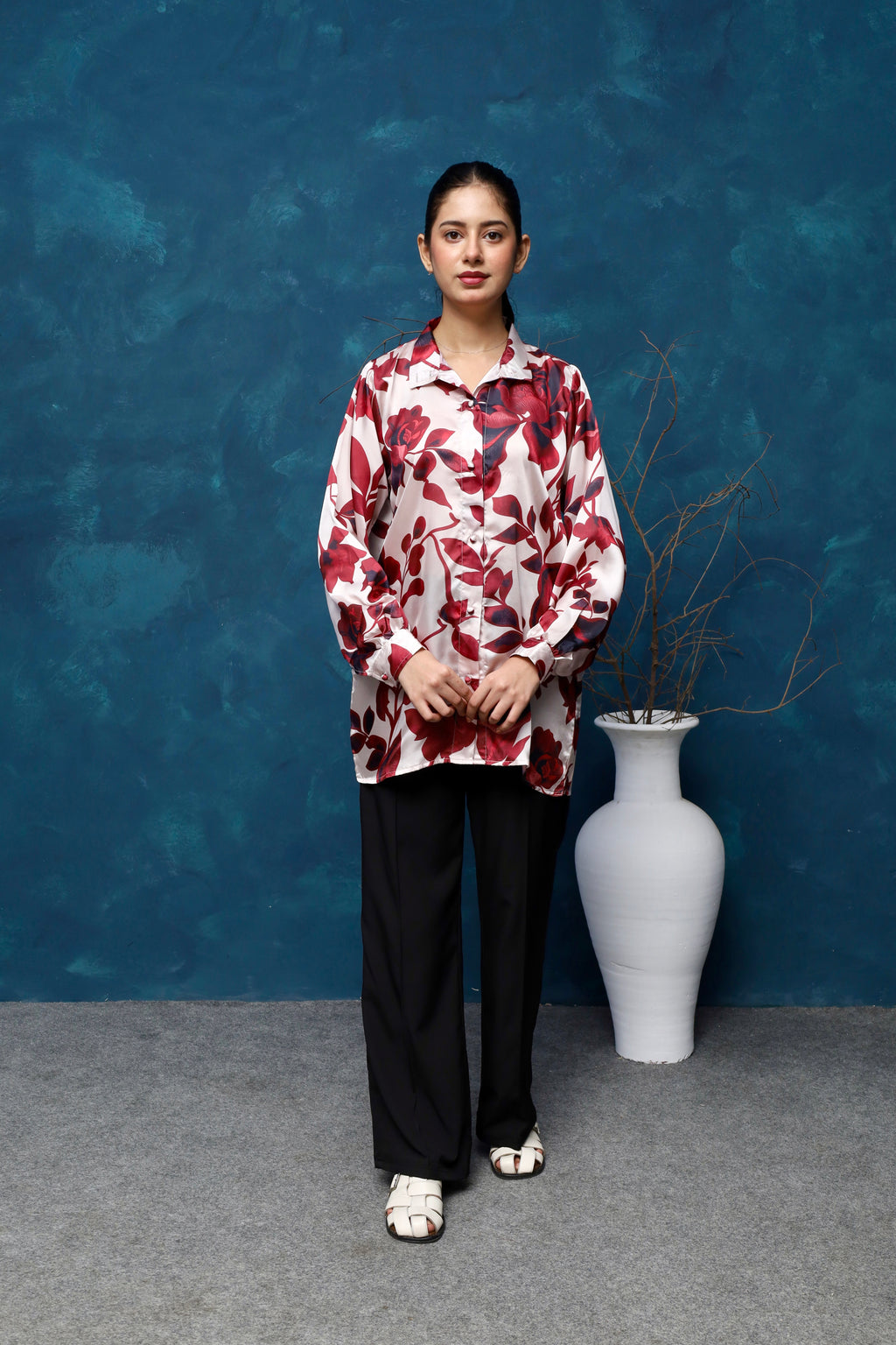 CRIMSON BLOOM LONG SHIRT