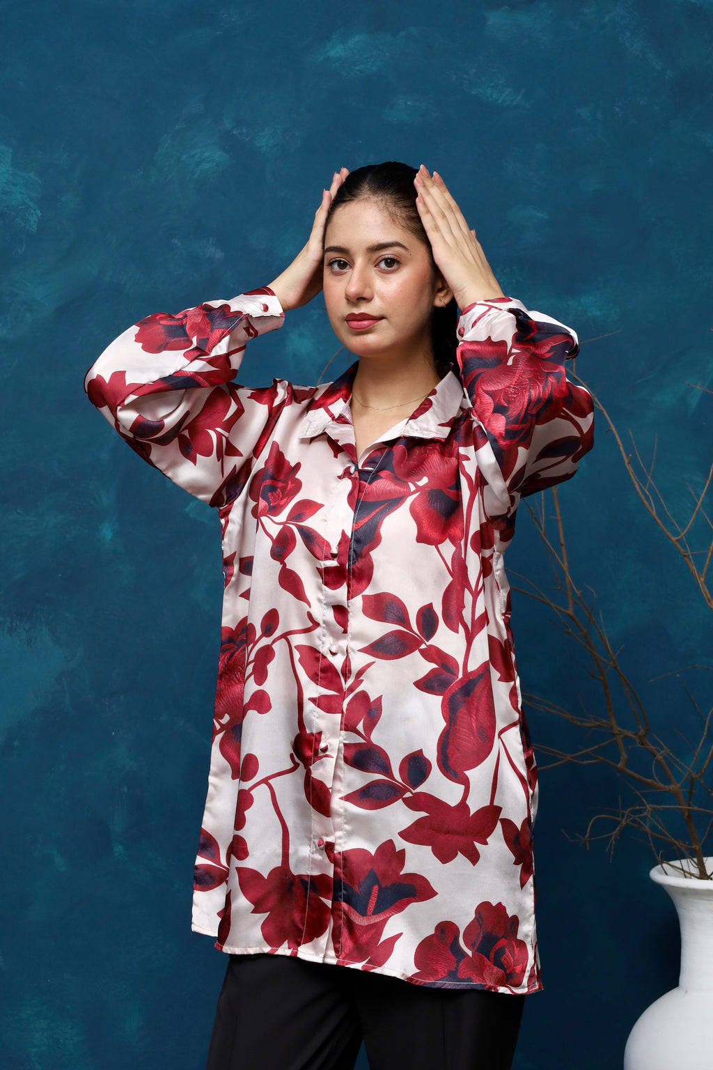 CRIMSON BLOOM LONG SHIRT