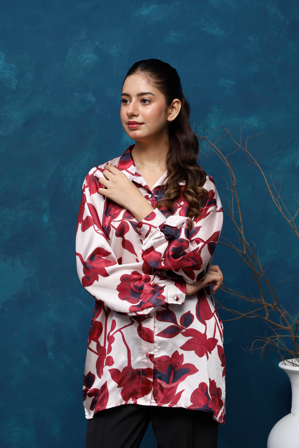 CRIMSON BLOOM LONG SHIRT