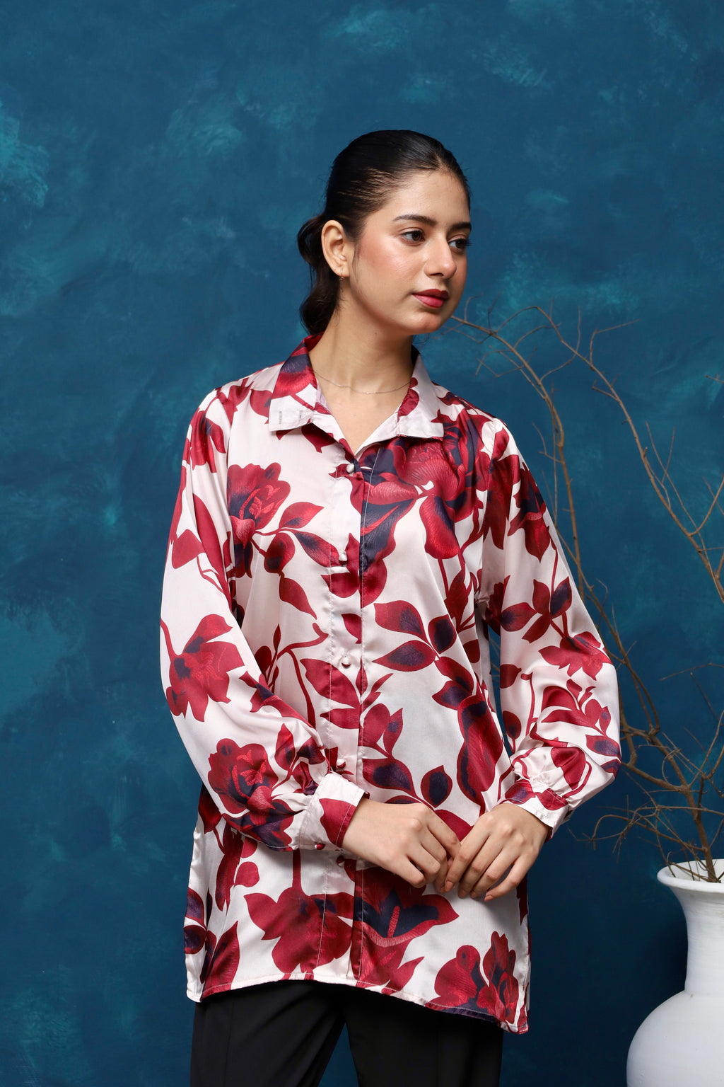 CRIMSON BLOOM LONG SHIRT