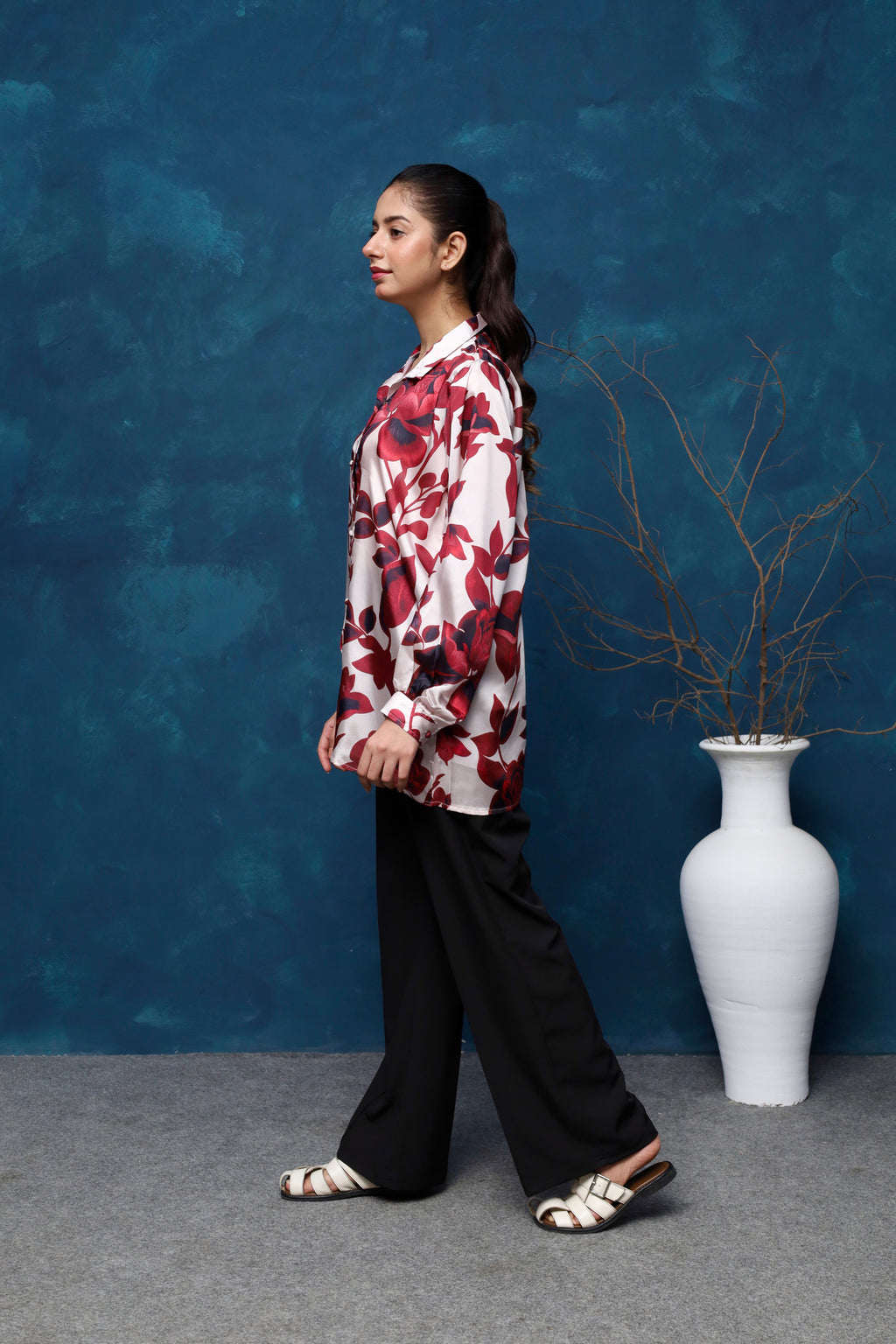 CRIMSON BLOOM LONG SHIRT