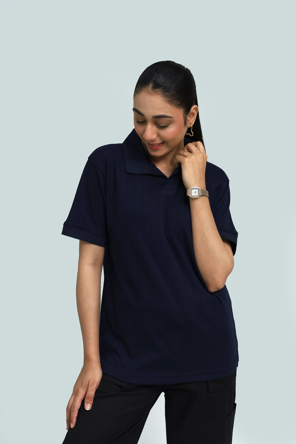 NAVY DROP NEEDLE POLO